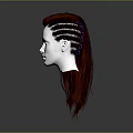 Character White Head Model with Long Red Hair and Braided Hairstyle