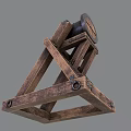 Medieval Wooden Siege Weapon With Triangular Support Frame And Circular Projectile Holder 3d model
