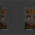 Rusty Iron Doors With Open And Closed States On Gray Reflective Floor 3d model