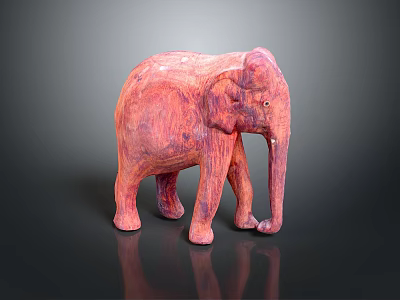 Pinkish Red Elephant Sculpture with Textured Surface on Black Background and Reflection 3d model