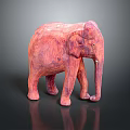 Pinkish Red Elephant Sculpture with Textured Surface on Black Background and Reflection