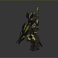 Game and Movie Character Robot With Yellow Winged Structures Dark Brown Armor Holding Weapon Shield