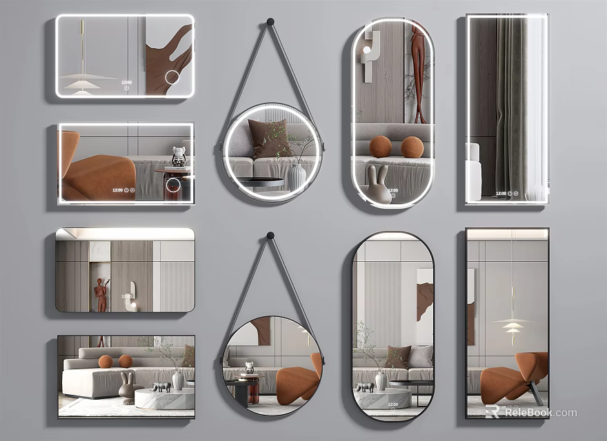Modern Decorative Mirrors In Various Shapes For Interior Home Furniture And Lighting 3d model 