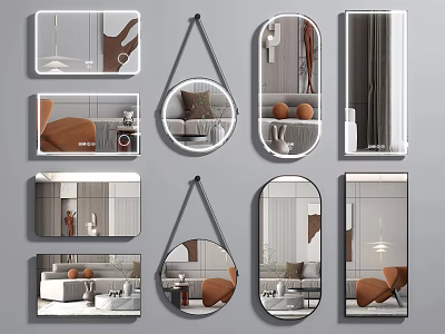 Modern Decorative Mirrors In Various Shapes For Interior Home Furniture And Lighting 3d model