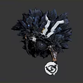 Elaborate Black Feather Gown Costume With Decorative Headdress And Scepter Like Object For Theatrical Performance