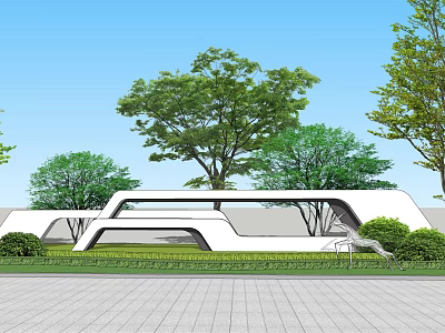 Modern Scenic Wall Design With Green Trees Lawn And Paved Ground 3d model