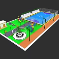 Kids Playground With Slide Swings Basketball Court Small Building And Colorful Equipment