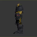 Game Movie Warrior Character With Muscular Build Yellow Skin Metallic Spiked Silver Armor