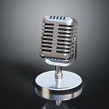 Vintage Metal Microphone With Classic Retro Design And Round Stand Base