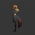 3D Anime Style Game And Movie Character With Orange Hair Antler Headpiece And Gray Coat