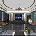 Elegant KTV Interior Design With Plush Sofas Large Screen Chandelier And Marble Floor 3d model