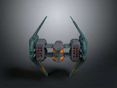 Sci Fi Spaceship Model With Twin Wing Design Green Gray And Orange Accents 3d model