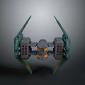 Sci Fi Spaceship Model With Twin Wing Design Green Gray And Orange Accents