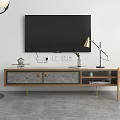 Modern TV Stand With Wooden Cabinet Metal Legs TV Lamp And Vase On Top