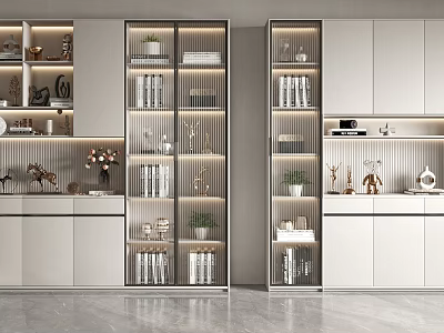 Elegant Modern Wine Cabinet Design With Glass Doors And Decorative Bottles 3d model