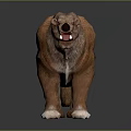 Realistic Prehistoric Creature 3D Model With Brown Fur Sharp Teeth Open Mouth Standing Pose 3d model