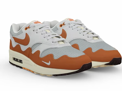Nike White Orange Gray Mesh Leather Shoes With Wavy Air Cushion Design 3d model