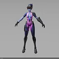 Futuristic Sci-Fi Character in Pink and Purple Cybernetic Outfit with Goggles Gloves and Mechanical Boots