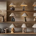 Unique Shaped Table Lamps On Shelves With Decorations 3d model
