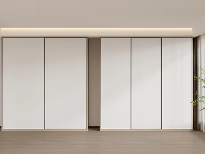Modern White Wardrobe With Sliding Doors In Minimalist Interior Design 3d model