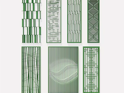 Green Room Dividers With Different Geometric Patterns For Modern Interior 3d model