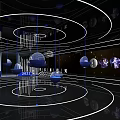 Futuristic Interior Design With Circular Structures Neon Lines And Sphere Decorations 3d model