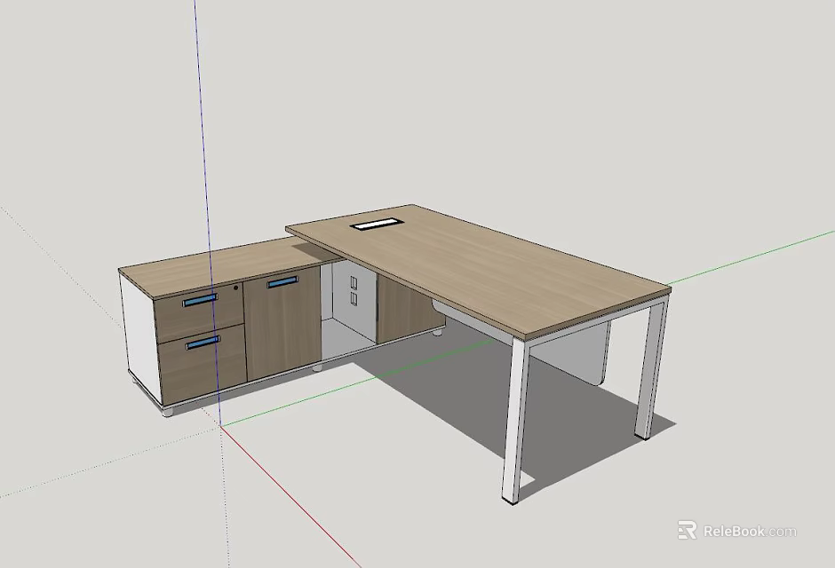 Modern Office Desk with Wooden Tabletop White Metal Legs and Drawer Cabinet 3d model 