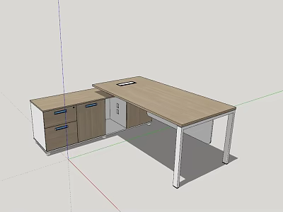 Modern Office Desk with Wooden Tabletop White Metal Legs and Drawer Cabinet 3d model