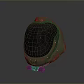 Green Military Weapon Helmet With Black Visor And Tactical Design Features