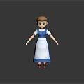 3D Game Movie Character with Brown Hair Green Eyes Blue White Maid Outfit Red Shoes