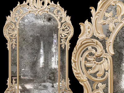 Luxury Ornate Mirror with Gold Frame and Intricate Carved Decorative Patterns 3d model