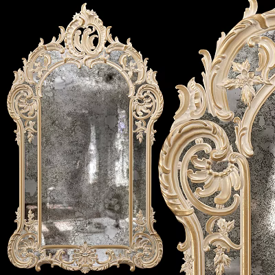 Luxury Ornate Mirror with Gold Frame and Intricate Carved Decorative Patterns 3d model