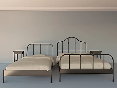 Modern Double Bed With Metal Frame Decorative Headboard Light Colored Bed Sheets And Nightstands 3d model
