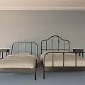 Modern Double Bed With Metal Frame Decorative Headboard Light Colored Bed Sheets And Nightstands 3d model