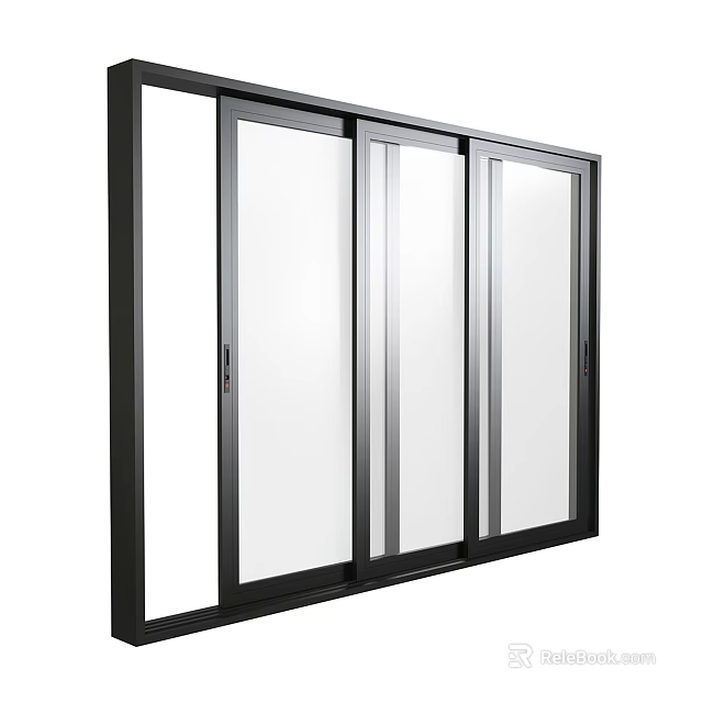 Sliding Glass Doors With Black Frame And Clear Panels For Modern Home Design 3d model 