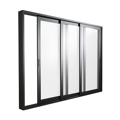 Sliding Glass Doors With Black Frame And Clear Panels For Modern Home Design 3d model
