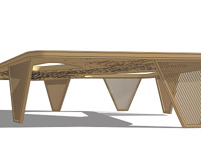 Modern Metal Pergola With Intricate Cutout Patterns And Geometric Support Legs 3d model