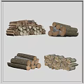 Natural Stacked Stone and Wood Materials with Various Sizes and Textures