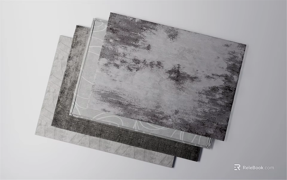 Textured Square Rugs With Gray Abstract Patterns Stacked For Home Decor 3d model 