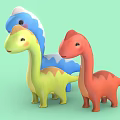 Cute Colorful Dinosaur Toy Figures In Blue Yellow Red On Light Green Background