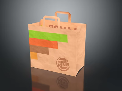Brown Paper Shopping Bag With Handles Colorful Stripes And Burger King Logo 3d model