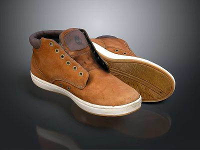 Brown Casual Shoes With Soft Suede Upper White Sole And Textured Outsole For Daily Wear 3d model