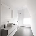 Modern Bathroom Interior With White Sink Cabinet Glass Shower Toilet And Natural Light