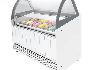 Display Freezer with Curved Glass Door White Cabinet Ice Cream Storage Ventilation Design 3d model