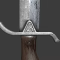 Long Metal Sword With Wooden Hilt And Classic Design On Dark Background