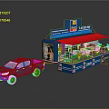 Modern Blue Pickup Truck With Mobile Kiosk Red Awning And Seating Setup
