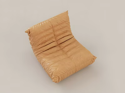 Modern Beige Leather Accent Chair With Pleated Design Curved Shape And Soft Comfortable Seat 3d model