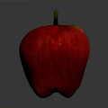Fresh Red Apple With Shiny Surface And Green Stem On Gray Background