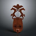 Handcrafted Wooden Harp With Carved Eagle Horses And Mask Design