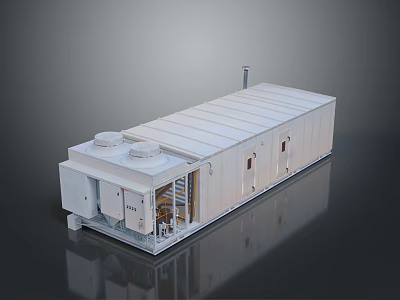Industrial Equipment Unit With White Enclosure Top Ventilation Fans And Side Doors 3d model